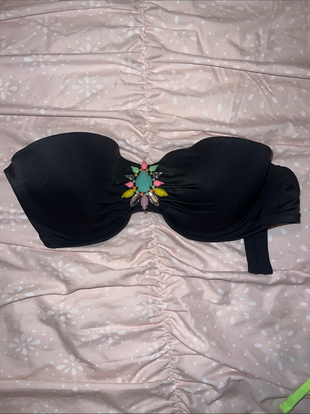 Victoria's Secret Black Strapless Bikini Top with Multicolor Jewel Accent